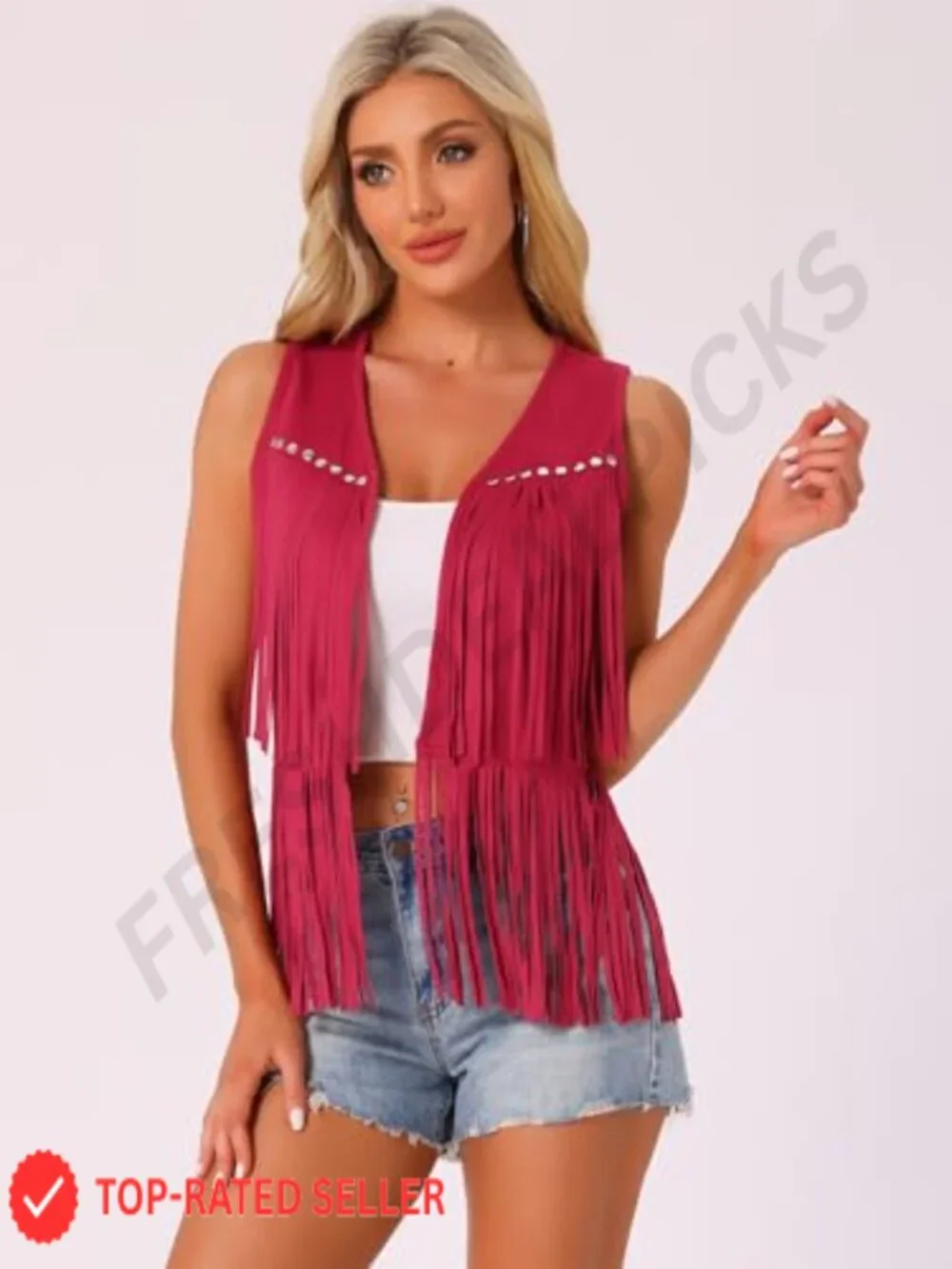 Faux Suede Fringe Vest Open Front Tassel Cardigan Western Cowgirl Top